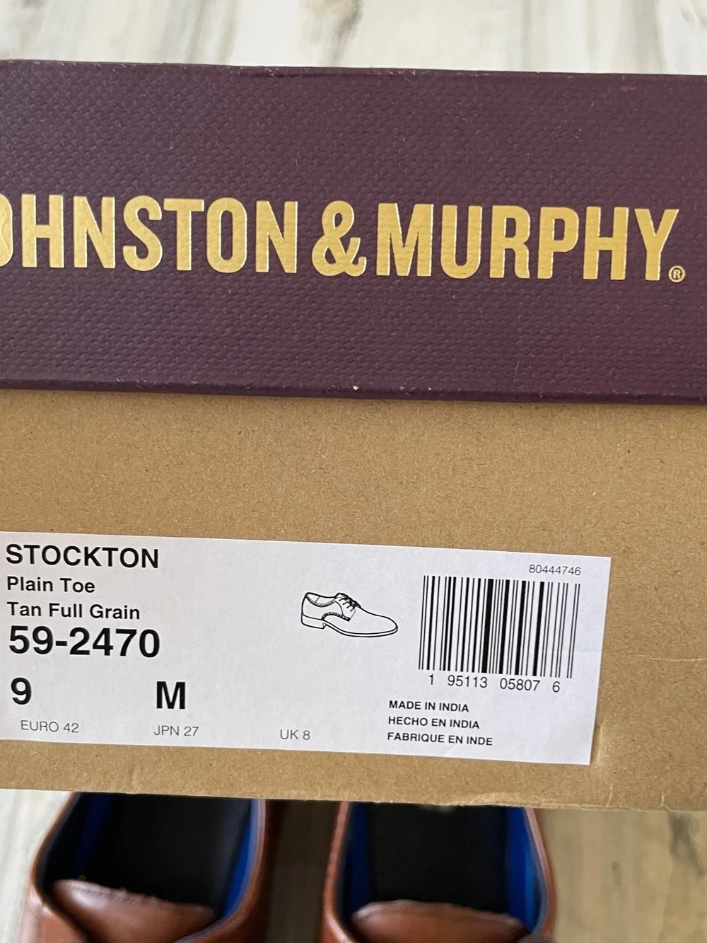Johnston & Murphy Chestnut Brown Leather Lace-Up Oxfords 9M With Box